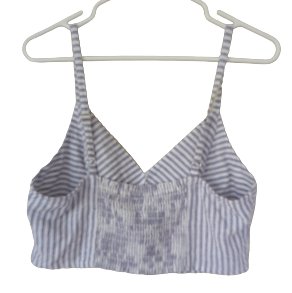 NWT Universal Thread Stripe Linen Rayon Cropped Top MEDIUM Blue White - Picture 8 of 15